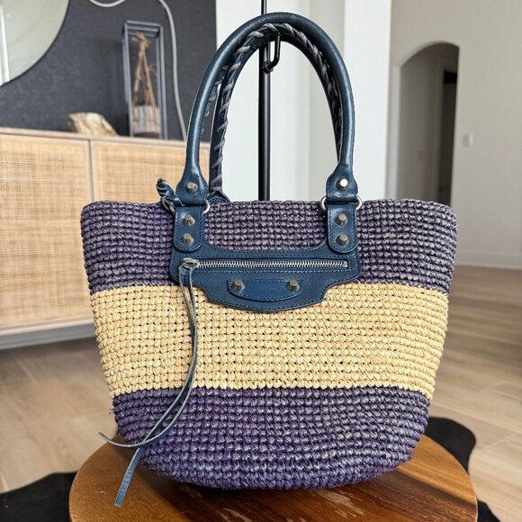Balenciaga Raffia Bi Color Panier Tote Bag - Picture 1 of 9